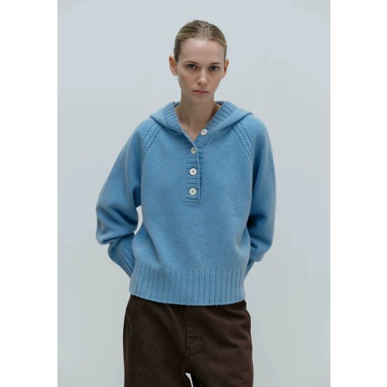 여성 블루 후드 니트